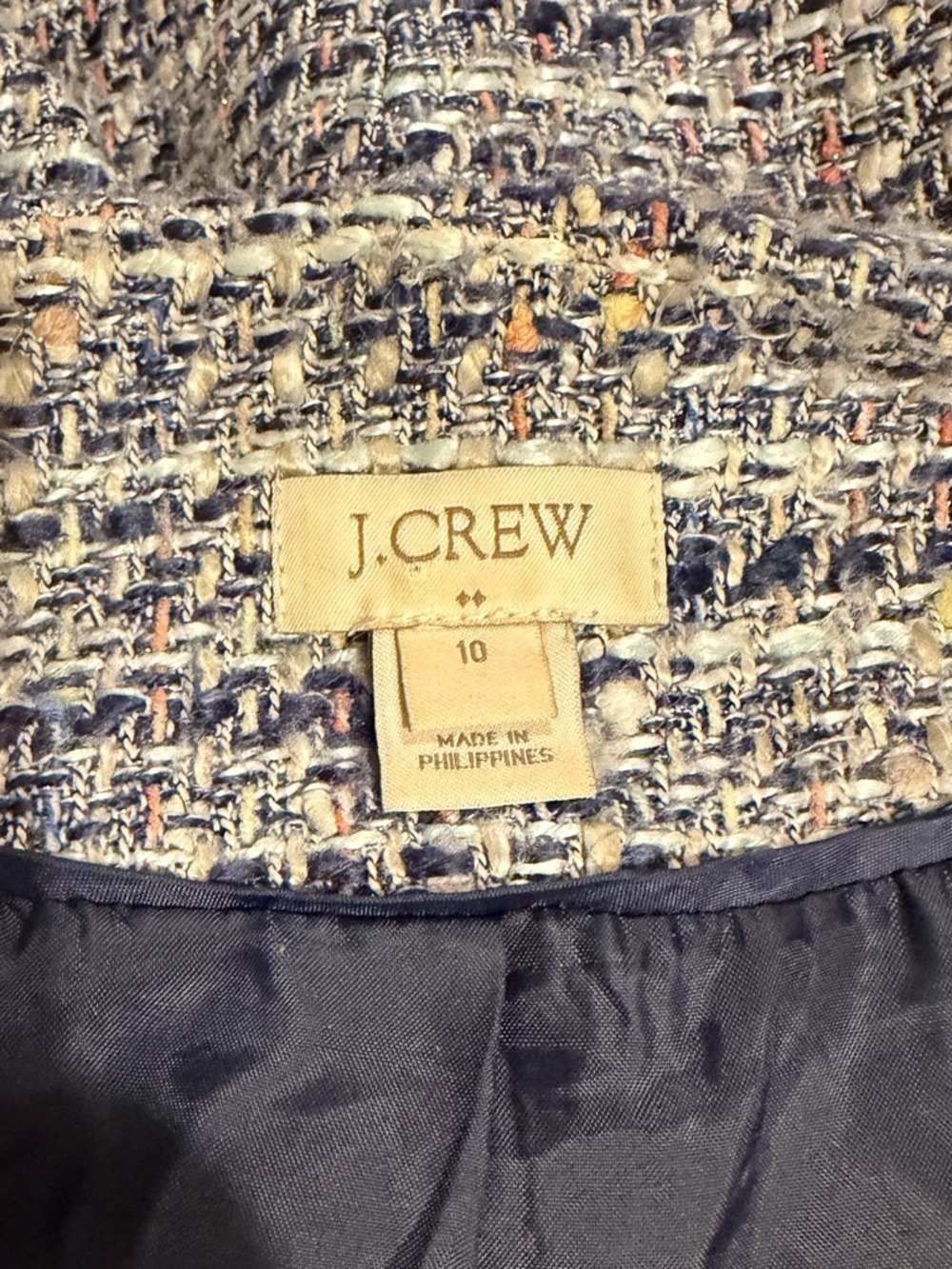 J. Crew Tweed Lady Jacket Multicolor Zip Up Pockets Fringe Fully Lined Size 10 - Picture 8 of 9